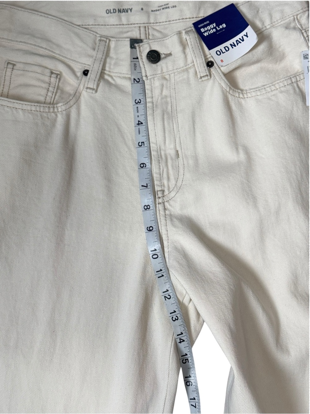 NWT Old Navy High Rise Baggy Wide Leg Studded Jeans Cream Size 8 - Picture 6 of 10